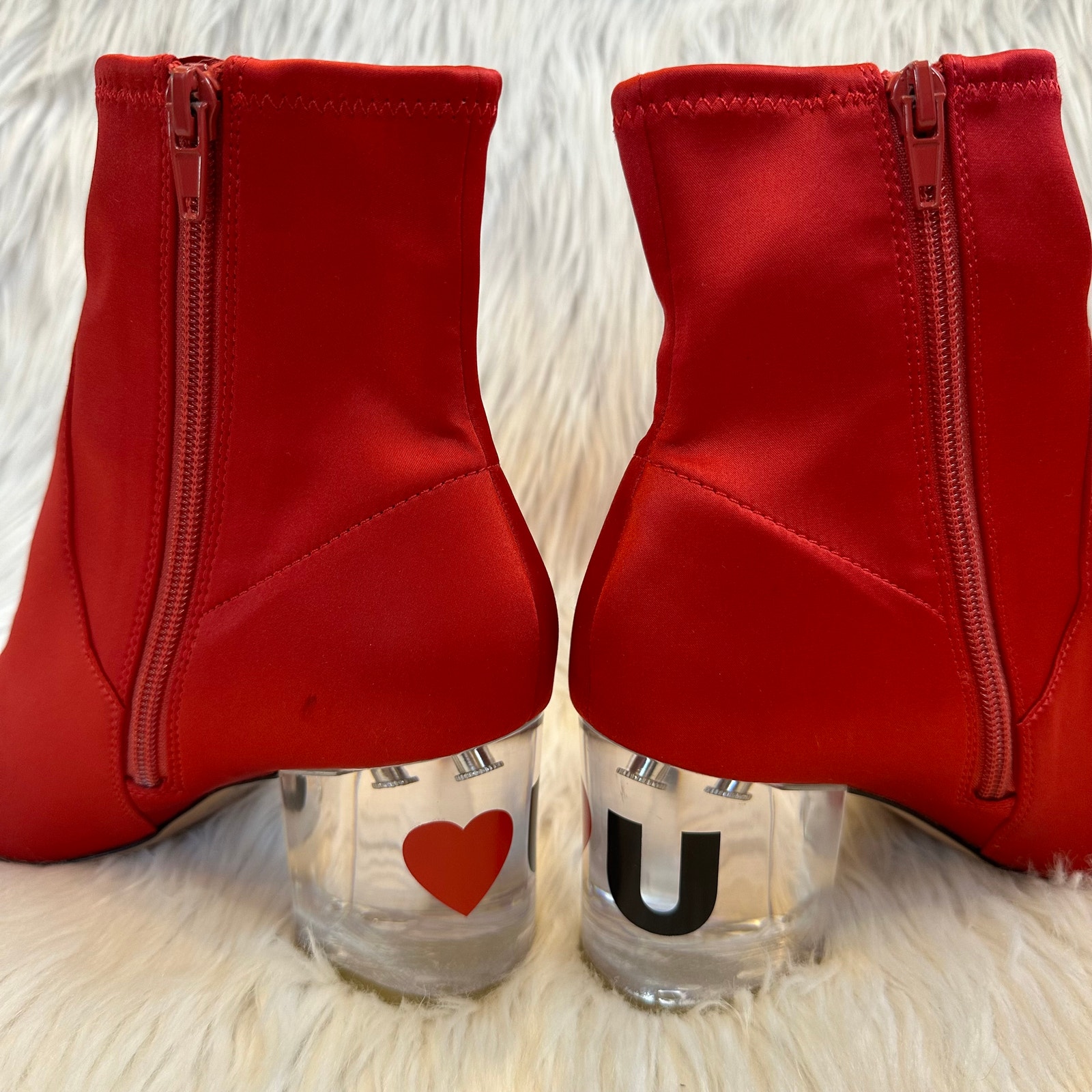 Aldo Frigowien Love You Boots Lucite Heel Red Stretch Ankle Sock Boots